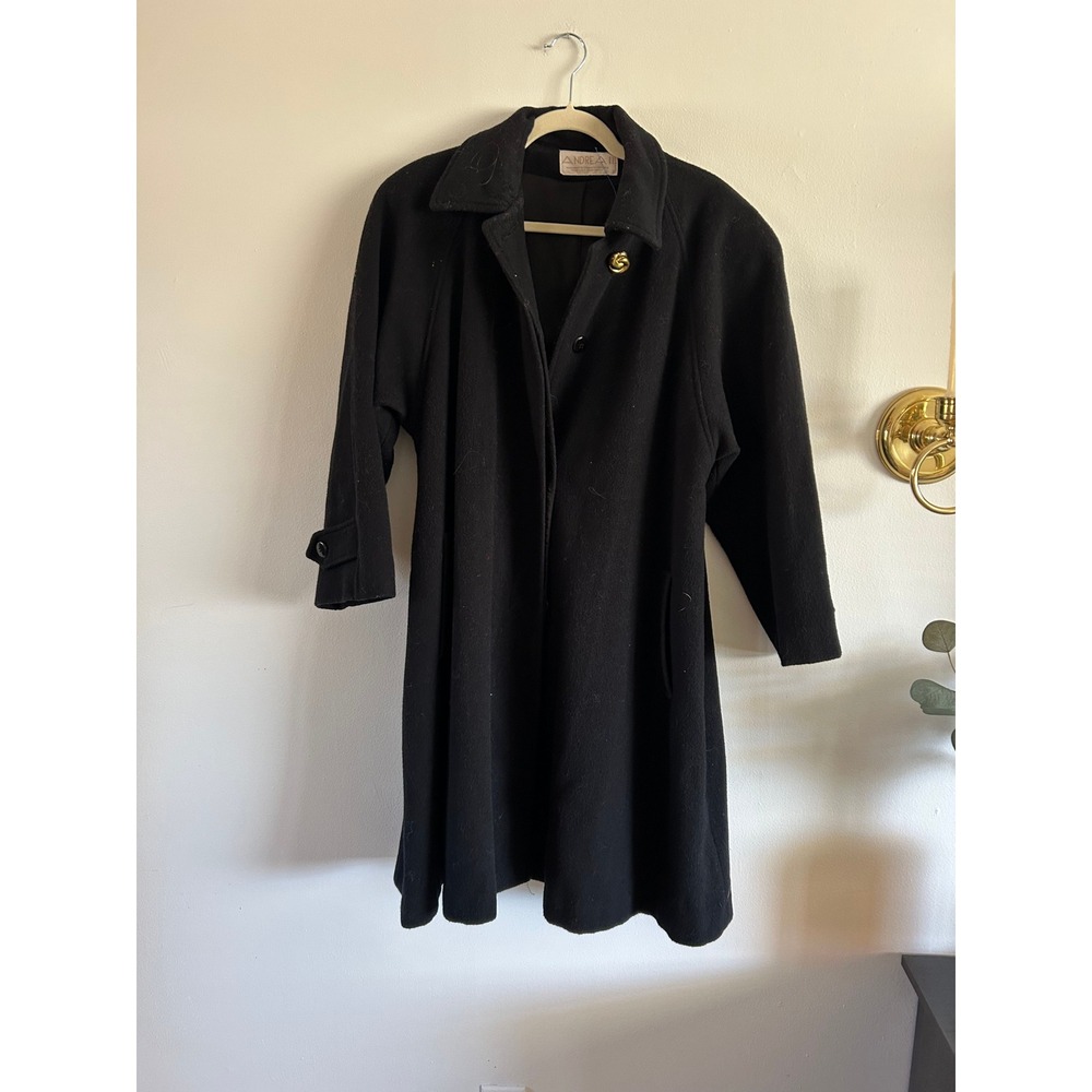 Andrea II Vintage Black Wool Blend Overcoat Button Front Coat - Picture 2 of 4